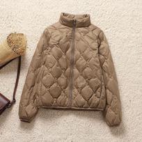Autumn and winter women's light down jacket stand-up collar slim and thin short white duck down jacket M