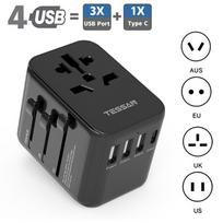 Travel Universal Travel Tessan Adapter Socket Adapter Worldwide With 3 Usb And 1 Usb C For Uk Eu Aus Usa 3 USB-A & 1 USB-C