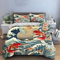 Fish Wave Art Set  Multiple sizes kid's and adults' bedroom Exquisite 3PC bedding set gift 140*200cm/55x79in Single/Twin 3pcs