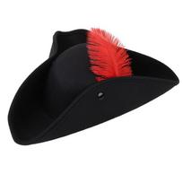 Feather Accent Pirate Costume Hat, Black Tricorn Dress Hat for Role Play, Halloween Party Use, Fun and Stage Shows