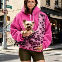 Unisex Loose Fit Casual Pet Pouch Hoodie Sweatshirt with Cutout Pocket for and Dog S karšta rožinė spalva