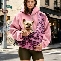 Unisex Loose Fit Casual Pet Pouch Hoodie Sweatshirt with Cutout Pocket for and Dog XL rožinė