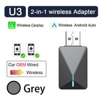 Wireless CarPlay Android Auto Adapter Dongle Convert Wired to Wireless Plug and Play Auto-Reconnect Fast Connection for OEM Cars MINI U3-GREY