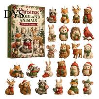 Christmas Advent Calendar 2024 Woodland Animal Calendar, 24-Day Countdown Set with Forest Acrylic Decoration Box Critter Ornaments, 2D Tree A beige