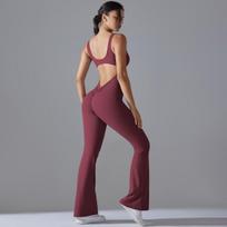 Auroth Atviras nugara Joga Kombinezonas Moterims Viengubas Sportinis Romperas Lieknas Grožis Atviras Nugara Bėgimas Berankovis Bodis S brown