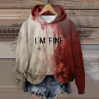 Unisex gobtuvas I'M FINE Blood Hoodie Helovinas Kraujuotas marškinėlis Su gobtuvu Kišenė Ilgos rankovės Laisvas džemperis Vaiduoklių namas Cosplay viršus 5XL beige