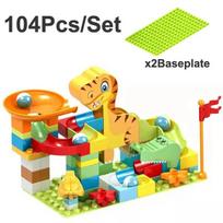 DIY Dinosaur Marble Race Run Big Blocks Plastic Building Blocks Funnel Slide Assembly Bricks Educational Toys For Children Gifts yellow