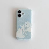 Korean Blue Pony Cute Phone Case for iPhone 17e 17 16e 16 15 14 13 12 11 Pro Max X Xs XR XSMax Air Plus Feather Texture Cover iPhone 11 gray