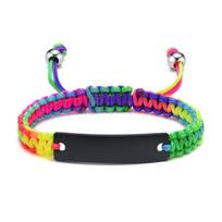 Graviruota personalizuota virvės ID apyrankė, pintas reguliuojamas draugystės, porų, moterų, vyrų, individualus vardas, inicialai, riešinė NO Need Engraved black