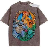 Vasarinis vyriškas juodas skalbtas T-shirt Pokemon Charizard Blastoise Venusaur Aukštos kokybės audinys laisvalaikiui apsipirkinėjant XL black