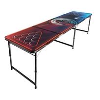 2.4 m Portable Beer Pong Table, LED Lights, Foldable Tailgate Table with Carrying Handles and 6 Pong Balls, Adjustable Height, Lightweight Table for