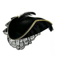 Halloween Pirate Hat Hat Captain Costume Accessory with Burgundy Lace Feather And Feathered Decor Lightweight Vintage Style Buccaneer Cap D black