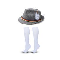 Oktoberfest Hat for Adults - German Festival Costume Hat with Feather, Colored Rope and Cotton Socks Set One Size šviesiai pilka spalva