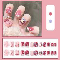 Nude Pink Blush Glitter Press On Nails With Three Diamonds Long Ballerina Shape Reusable False Nail Art Set pink