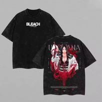 Unohana Bleach First Kenpachi Graphic Washed Cotton T‑shirt Unisex Oversized Heavy Short Sleeve Harajuku Streetwear Casual Tops 100 black