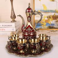 Luxury European Zinc Alloy Wine Set Liquor Decanter With 6 Shot Glasses & Tray Decorative Drinkware For Home Wedding Gift beige