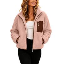 Women's Full Zip Jacket Long Sleeve Winter Outerwear L rožinė