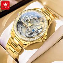 OLEVS 6699 Women's Wristwatch Fully Transparent Hollow 40mm Big Dial Diamond Bezel Luxury Automatic Mechanical Watch for Lady white