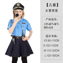 Halloween Police Uniform Girls' Day Fire Costume Pilot Doctor Work Uniform Child Cosplay Uniform M gray