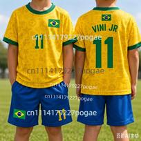 Neymar 10 Brazilijos Futbolo Marškinėliai Vaikams Sportinės Aprangos Rinkinys 2026 Futbolo Uniforma Vaikų Geltoni Marškinėliai Mėlyni Šortai Jaunimo Treniruočių Rinkinys 130 brown