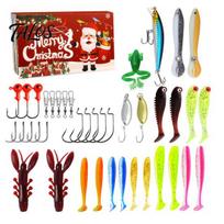 Fishing Lures & Hooks Set Advent Calendar for Men, 24 Days Christmas Countdown with Metal Baits Freshwater and Saltwater Fishing, Festive Gift H gray