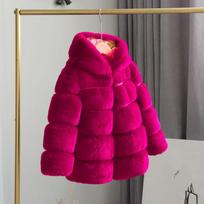 Mergaičių dirbtiniai kailiniai drabužiai rudeninė žiema vaikiška medvilnė paminkštintas paltas imitacija triušio kailio striukė mergaitėms 140cm pink