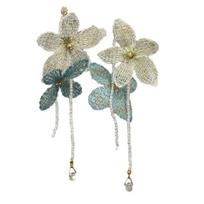Women Choker Necklace Handmade Embroidery Exaggerated Large Flower Decor Imitation Pearl Tassel Earrings Holiday Jewelry Gift A gray