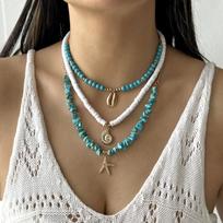 Dopamine Starfish Heishi Beads Necklace for Women Colorful Irregular Stone Shell Conch Pendant Chain Beach Party Jewelry Gift gray