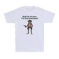 Hold On Partner I'm Overstimulated Western Cowboy Frog Vintage Men's T-Shirt M gray