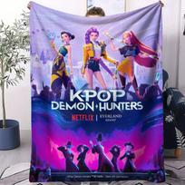 K Pop Demon Hunters Blanket Soft Warm Flannel Throw Blanket Huntrix Girls Anime Fans Gift for Home Sofa Bed Cover Travel Camping 70x100cm(28x40inch) gray