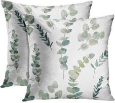 2 Pcs Cushion Covers Green Leaf Watercolor Eucalyptus Branches Hand Floral With Plant Objects On White Natural Greenery Twig Linen 18*18(CM)-2Pcs gray