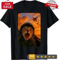Funny Screaming Cat Fighter Jet Pilot Kitty Selfie T-Shirt XXXXL brown