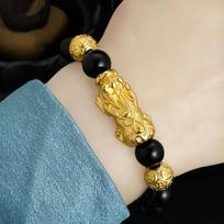 Pixiu Bracelet for Men and Women Chinese Style Black Stone Wine Red Pixiu Hand Beaded Bracelet One Size(16-22CM) gray
