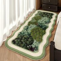 Bedroom Bedside Carpet Non-slip Soft Comfortable Floor Mat French Retro Green Plants Pattern Rug wave Long Home Decoration Mats 40x120cm beige