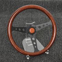 Universal Heritage INDY Wood Style Steering Wheel 14inch Classic Sports Racing Steering Wheel E with leather horn gray