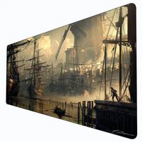 Retro Sailboat Harbor Large Desk Mat Vintage Wooden Ships Port Scene NonSlip Gaming Mouse Pad For Office Esports Card Game Gift 900x400x3mm beige