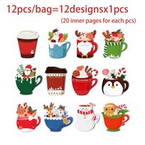 12/24pcs Christmas Cup Memo Pads Set,Self-Stick Notes Pads, Refrigerator Sticky Notes for Xmas Party Supplies red