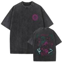 Washed Vintage Anime JoJo Bizarre Adventure Higashikata Josuke Graphic T-shirt Men Women Manga Casual Cotton T Shirts Streetwear M black