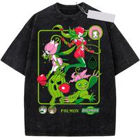 Anime Digimon Lilimon Palmon TACHIKAWA MIMI Washed Tee Summer Streetwear Classic Graphic Cartoon Rosemon Short Sleeve TShirt M green