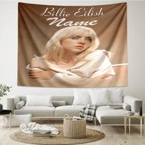 Custom Name Billie Eilish Print Tapestry, Backdrop, Easy Setup, Ideal for Bedroom, Office & Living Room, with Aesthetic Wall Hanging Decor. 150cmx200cm