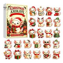 Educational Holiday Activity Toys Axolotl Advent Calendar, 24Pcs Acrylic 2D Ornament Set with Cute Salamander Creative Collections Designs, Christmas A beige