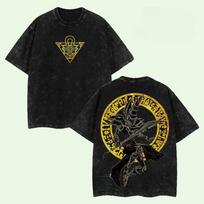 Anime Yu Gi Oh Limited Dark Magician Monster Graphic T Shirt Men Women Clothing Cotton Tshirt Vintage Washed Tshirt Unisex Tops L black