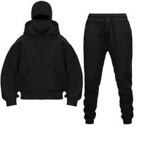 Dvigubo gobtuvo Hoodie kelnių komplektas Ruduo Žiema Balaklava su gobtuvu Trendi Hip Hop Vyrai Moterys Pora Veido kaukė Užtrauktuko Hoodie XL black