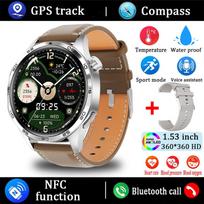 2025 Naujas GT5 PRO Išmanusis Laikrodis Vyriškas Laikrodis 5 Pro AMOLED HD Ekranas Bluetooth Skambutis GPS Trajektorija NFC Širdies Ritmas Kompasas Išmanieji Laikrodžiai Leather belt sidabras