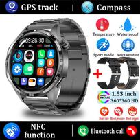 2025 Naujas GT5 PRO Išmanusis Laikrodis Vyriškas Laikrodis 5 Pro AMOLED HD Ekranas Bluetooth Skambutis GPS Trajektorija NFC Širdies Ritmas Kompasas Išmanieji Laikrodžiai Steel belt juoda