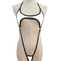 Seksualus moteriškas apatinis trikotažas / maudymosi kostiumas (per sieną): Trijų dalių Bodysuit Bikini Rinkinys (894) One Size balta