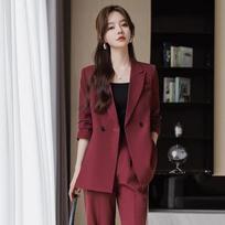 Women's Sports Jacket And Wide Leg Pants Two-piece Suit Casual Commuting Office Attire XXXL bordinė