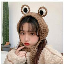 Cute Ladies Frog Hat Beanies Knitted Winter Hat Skullies Knitted Hat Cap Costume Accessory Gifts Warm Winter Bonnet 54-61cm black