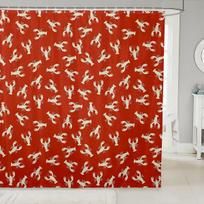 Lobster Shower Curtain Nautical Bathroom Shower Curtain Sets Retro Cartoon Ocean Stripes Marine Life Sea Wild Animals Fabric W60H190(CM)-1 Pcs white