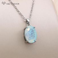 Fashion Ice Crack Egg Shape Oval Crystal Pendant Necklace For Women Elegant Party Rose Gold Color Jewelry white